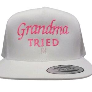 Grandma Tried Flat Bill Mesh Snapback White Cap Hat Embroidered
